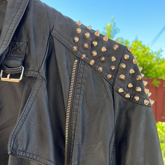 Faux Leather Jacket with Gold Studs - Picture 2 of 6
